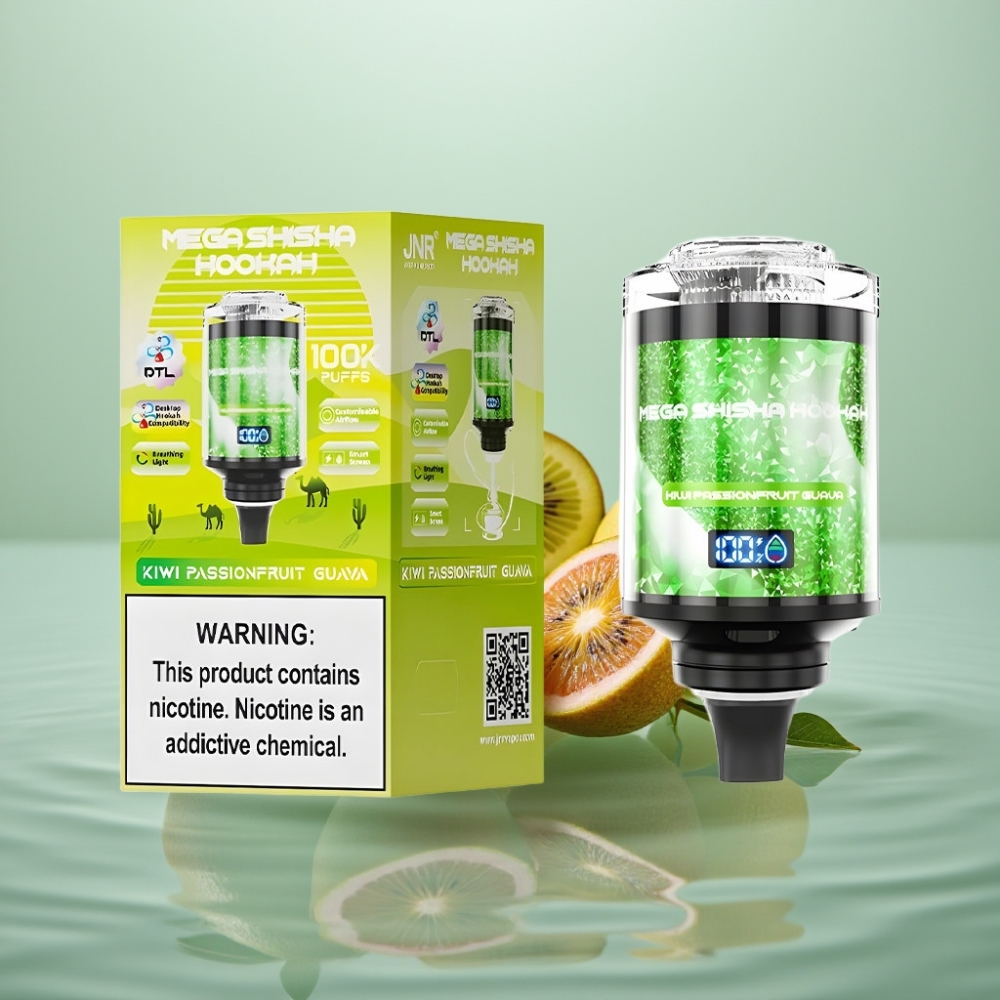 JNR Mega Shisha Hookah 100K Lauaühilduvus Kiivi-Marakuuja-Guava 2200mAh