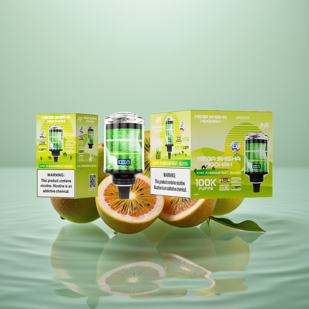 JNR Mega Shisha Hookah 100K Lauaühilduvus Kiivi-Marakuuja-Guava 2200mAh