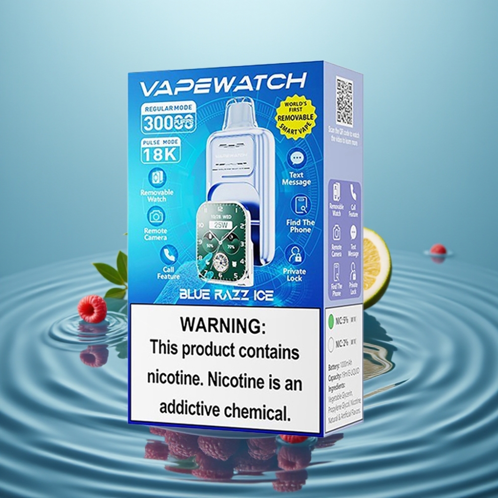 JNR VapeWatch 30000 Lööki (Sinine Razz Jää) 1000mAh Type-C