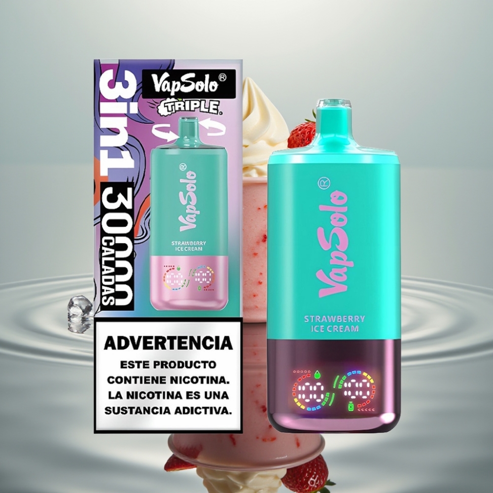 VapSolo Triple 30000 Puffs 40ml Maasikajäätis