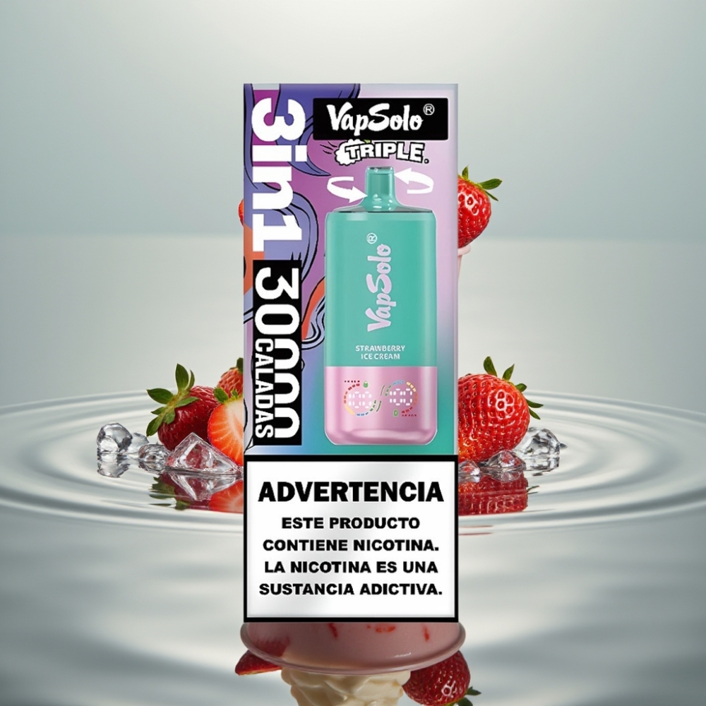 VapSolo Triple 30000 Puffs 40ml Maasikajäätis