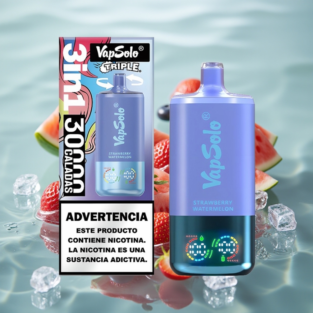 VapSolo Triple 30000 Puffs 40ml Maasikas-Arbuus & Mustikas-Jää