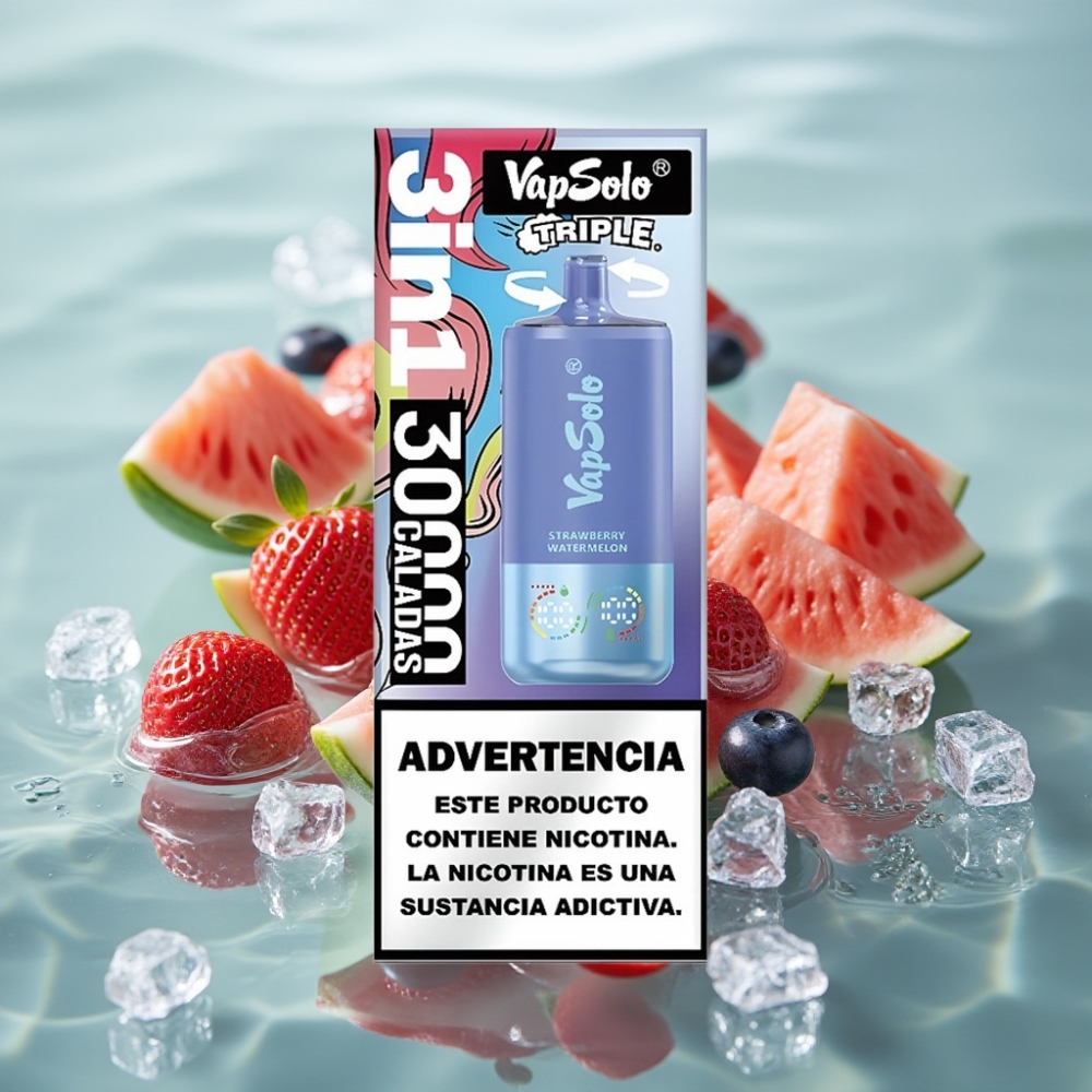 VapSolo Triple 30000 Puffs 40ml Maasikas-Arbuus & Mustikas-Jää