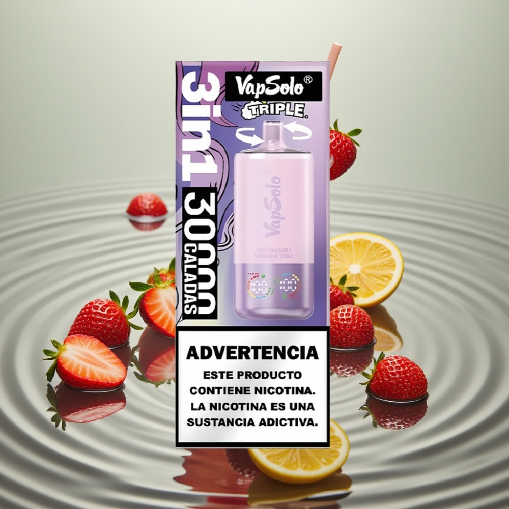 VapSolo Triple 30000 Puffs Maasik-Vanilli Kook 40ml 20/50mg