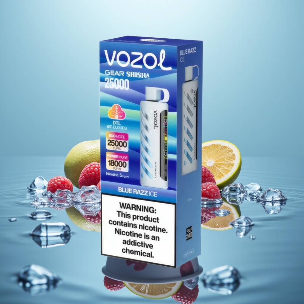 VOZOL Gear Shisha 25000 Puffs Dual Mesh Sinine Razz Jää 5mg/ml